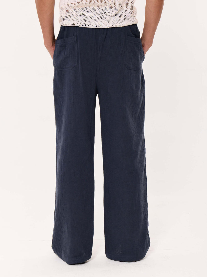 Dark Blue Gauze Pull-on Pants