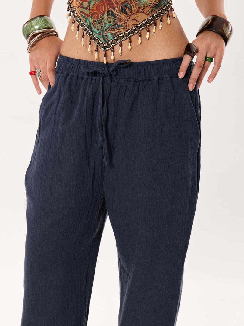 Dark Blue Gauze Pull-on Pants