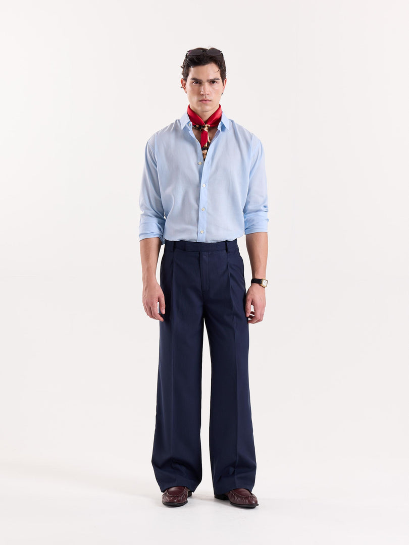 Dark Blue Pinstriped Baggy Fit Trousers