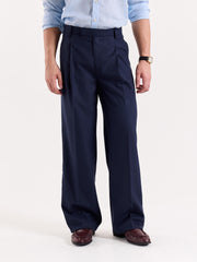 Dark Blue Pinstriped Baggy Fit Trousers