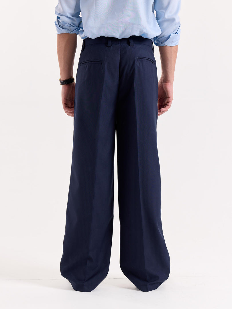 Dark Blue Pinstriped Baggy Fit Trousers