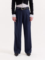 Load image into Gallery viewer, Dark Blue Pinstriped Baggy Fit Trousers