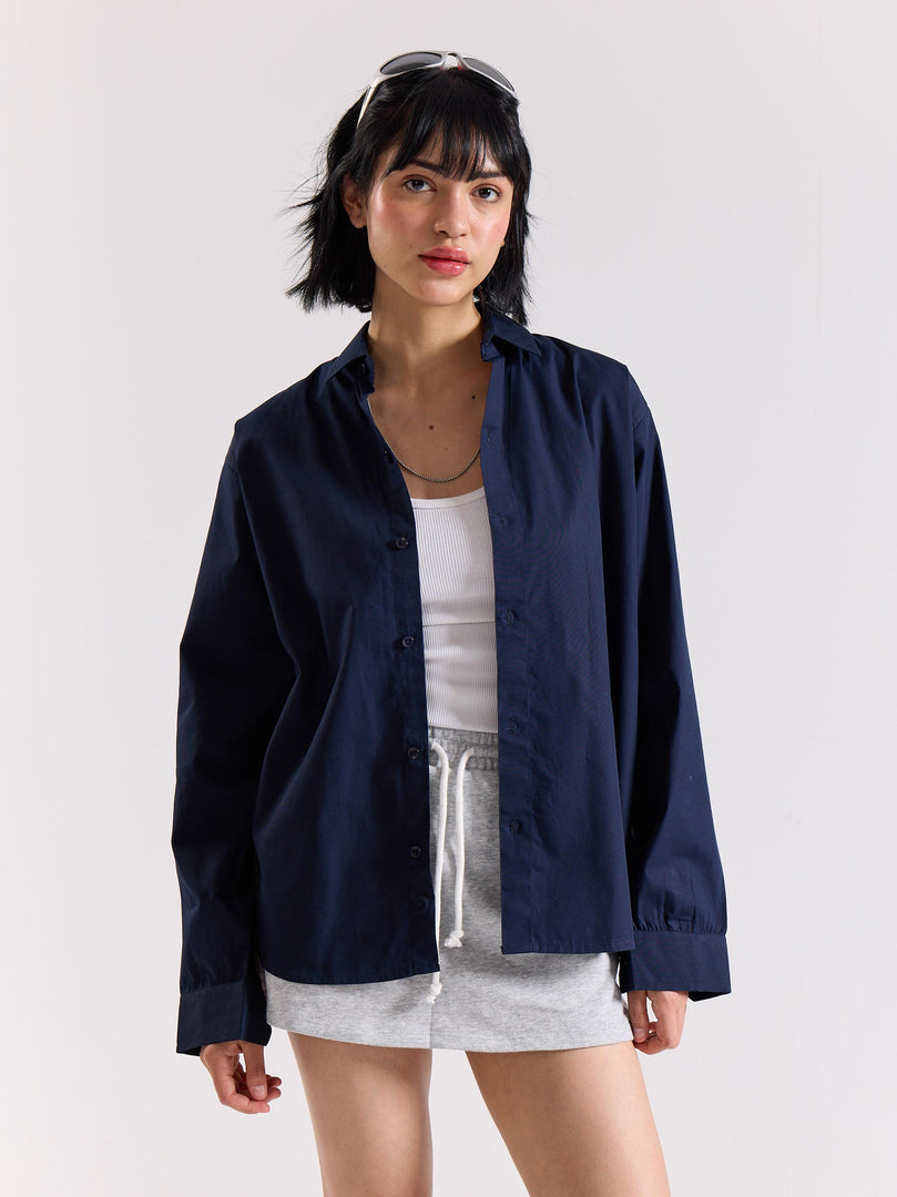 Dark Blue Poplin Shirt