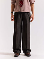 Dark Brown Pinstriped Baggy Fit Trousers