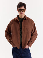 Load image into Gallery viewer, Dark Brown Corduroy Oversized Shirt