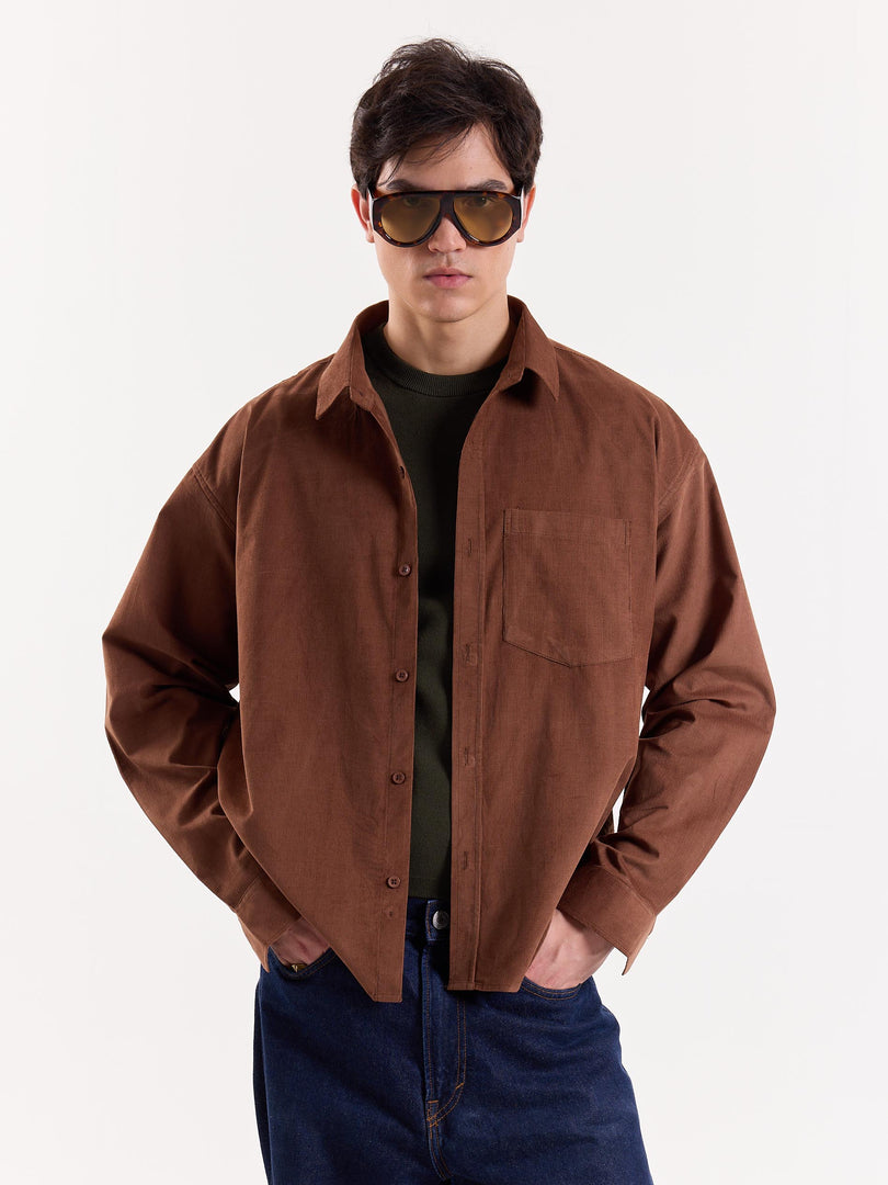 Dark Brown Corduroy Oversized Shirt