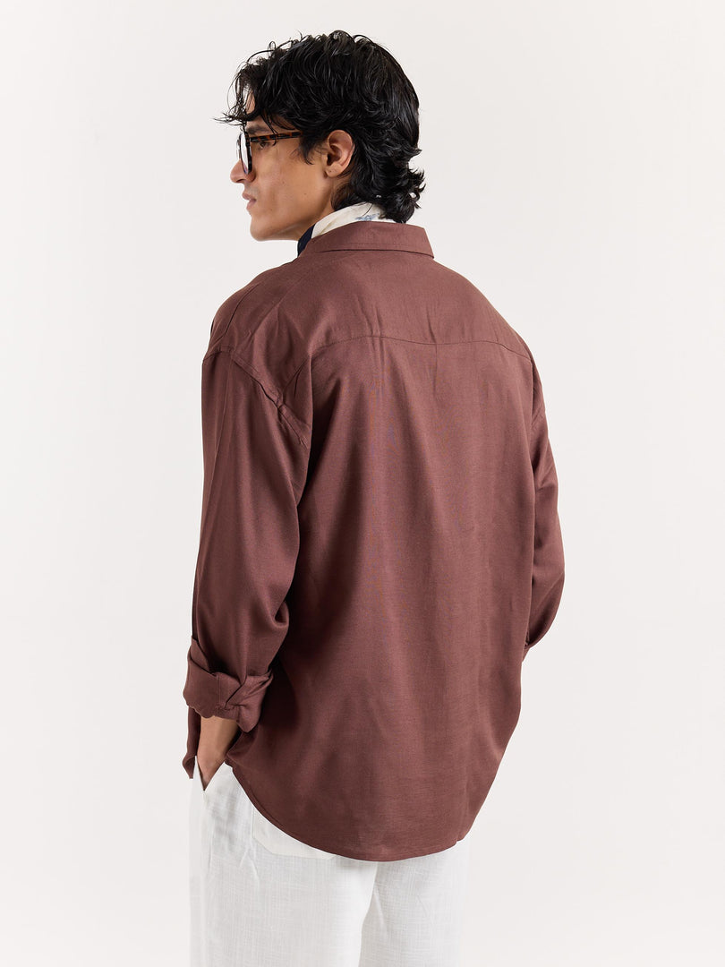 Dark Brown Linen Cropped Shirt
