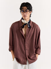 Dark Brown Linen Cropped Shirt