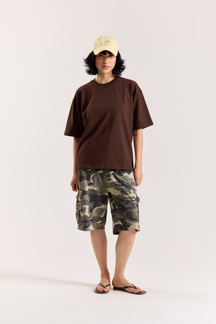 Dark Brown Loose Fit Cropped T-Shirt