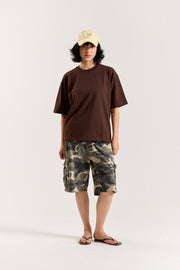 Dark Brown Loose Fit Cropped T-Shirt