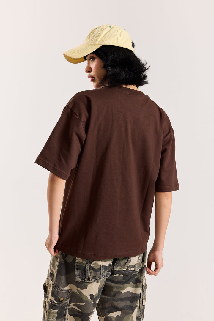 Dark Brown Loose Fit Cropped T-Shirt