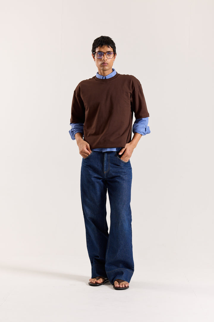 Dark Brown Loose Fit Cropped T-Shirt