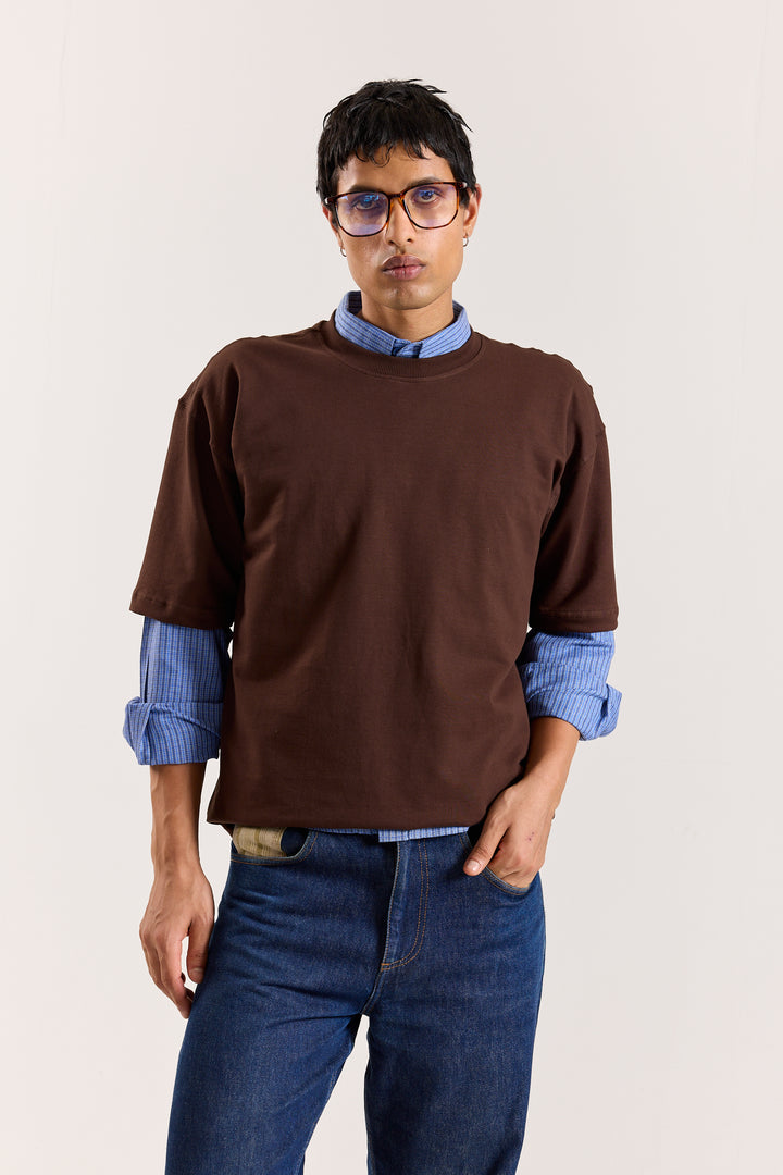 Dark Brown Loose Fit Cropped T-Shirt