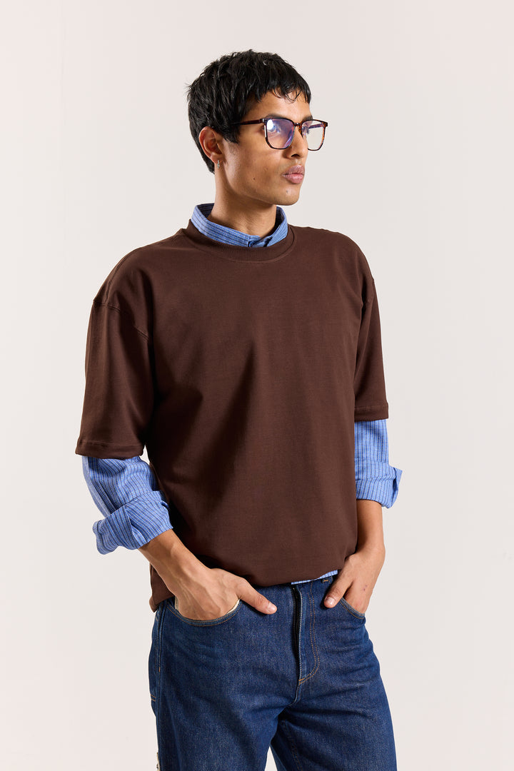 Dark Brown Loose Fit Cropped T-Shirt