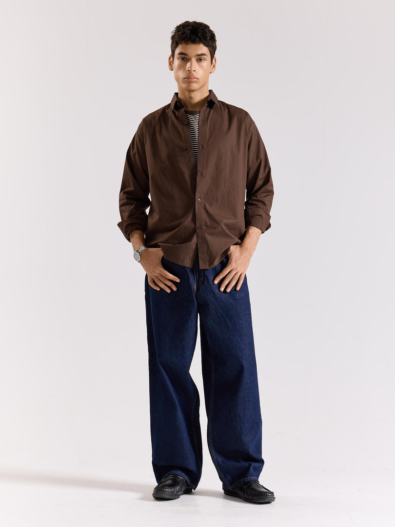 Dark Brown Poplin Shirt
