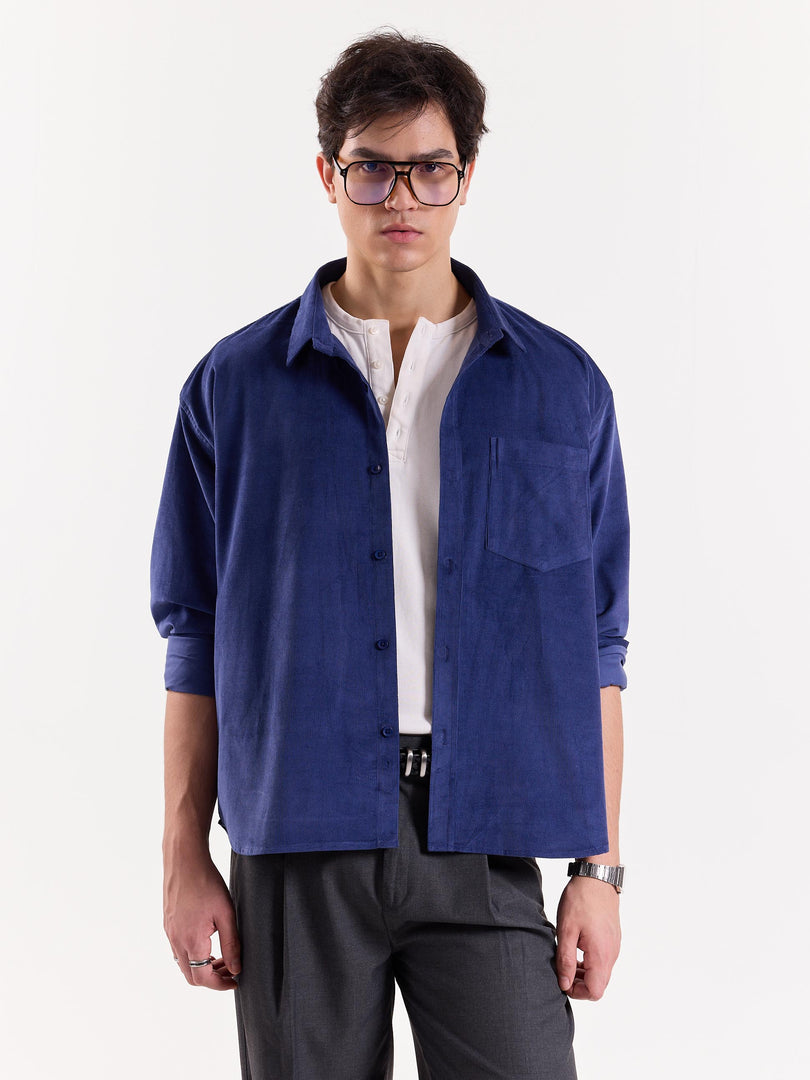 Dark Dusty Blue Corduroy Oversized Shirt