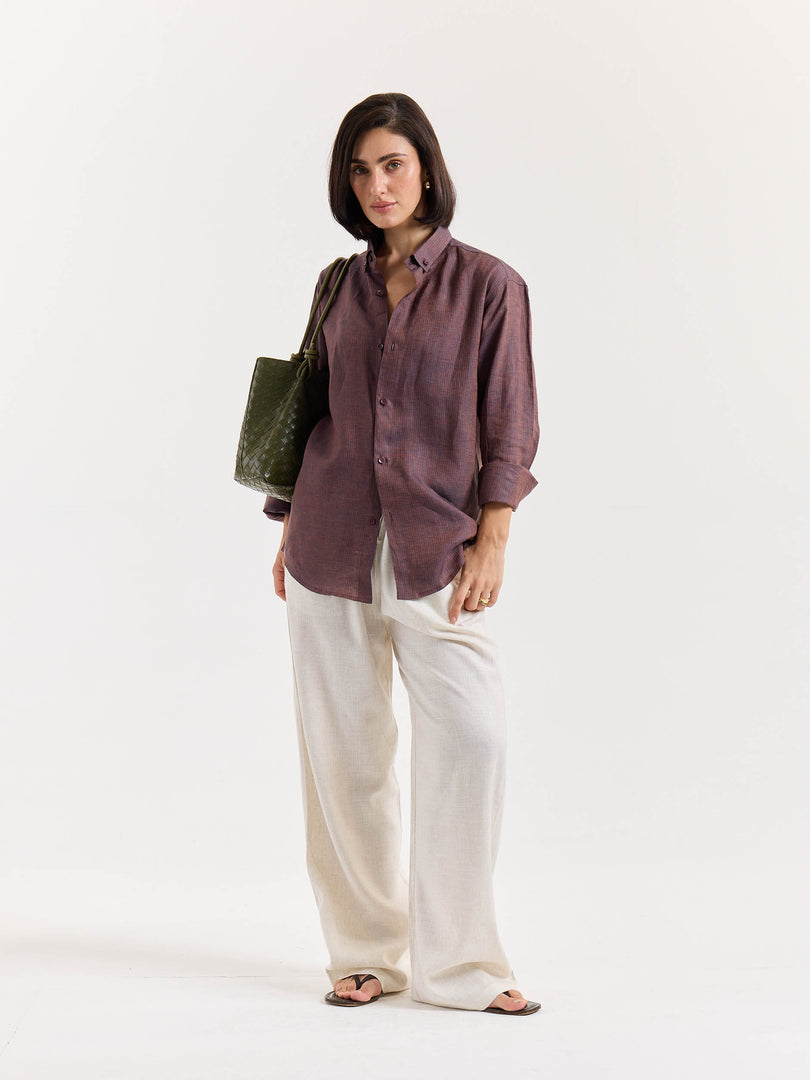 Brown Striped Irish Linen Shirt