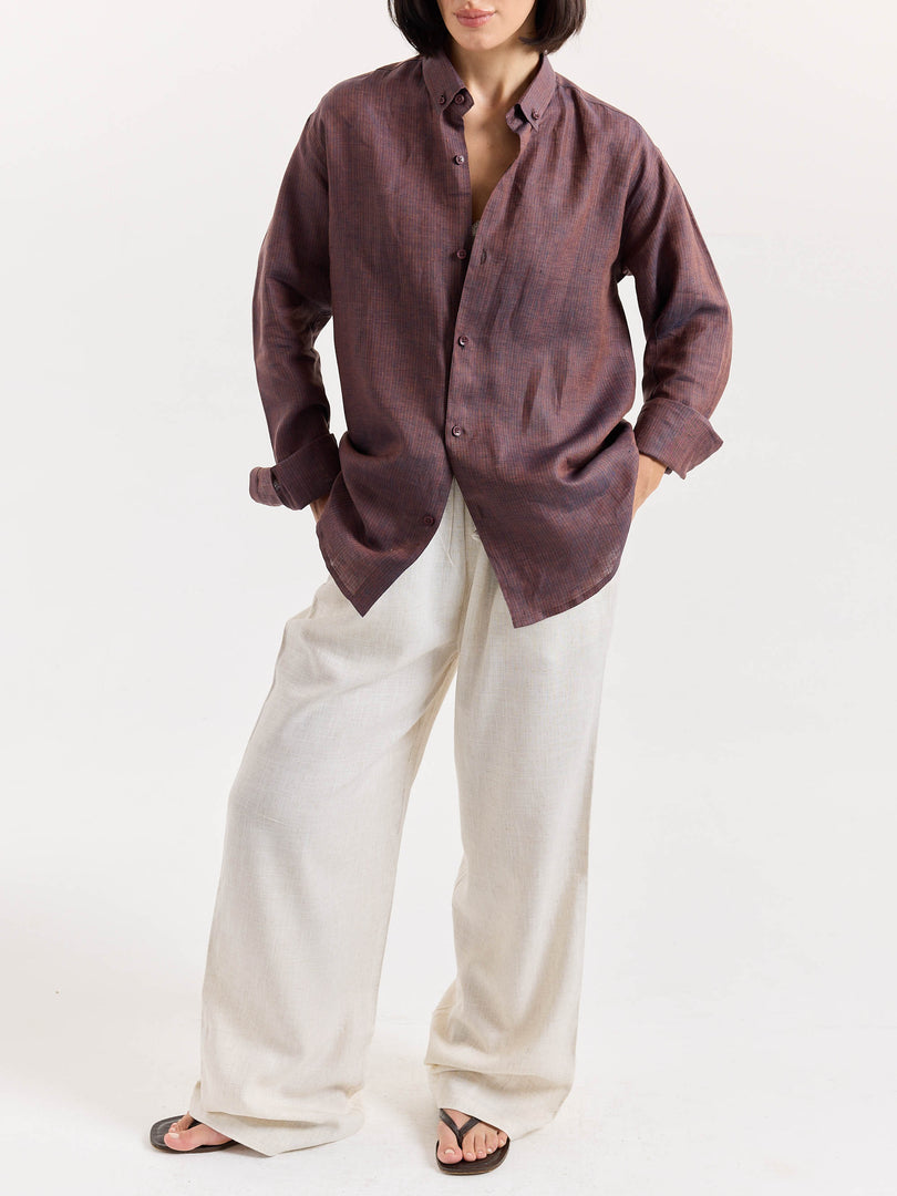 Brown Striped Irish Linen Shirt