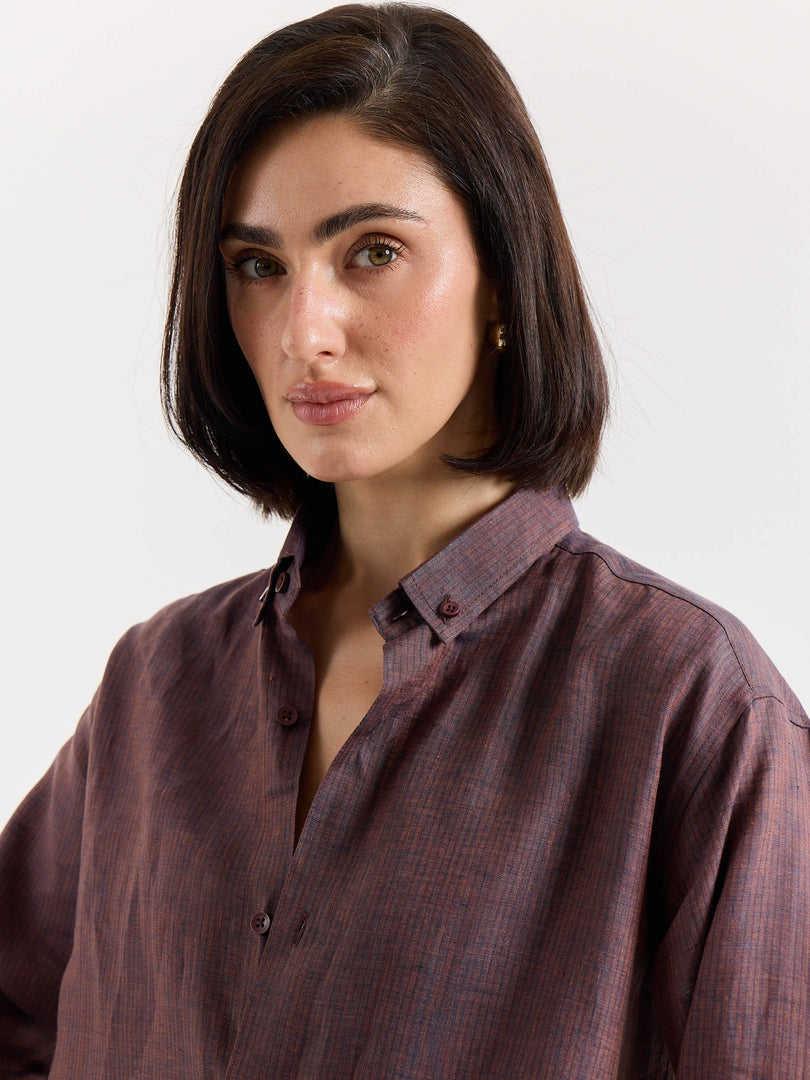 Brown Striped Irish Linen Shirt