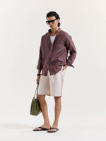 Load image into Gallery viewer, Brown Striped Irish Linen Shirt