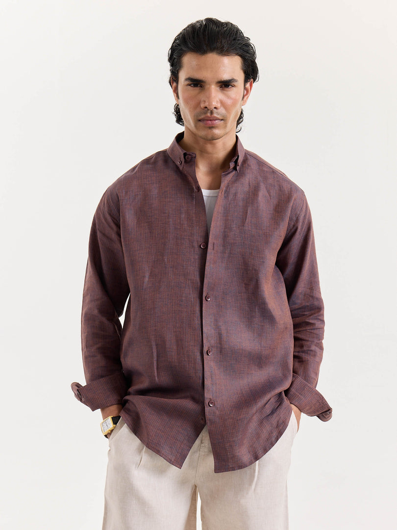 Brown Striped Irish Linen Shirt