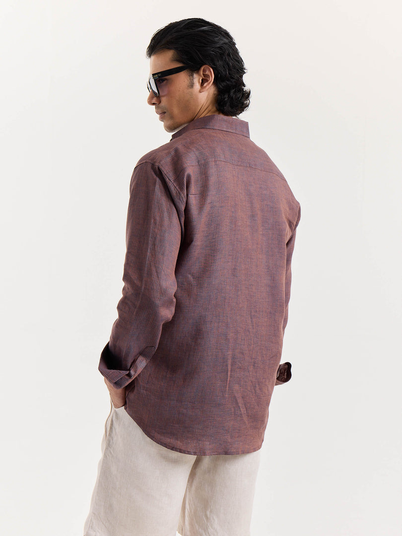 Brown Striped Irish Linen Shirt