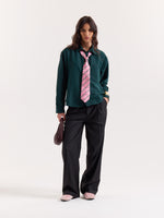 Load image into Gallery viewer, Dark Green Striped Seersucker Cropped Shirt