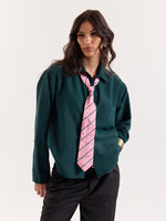 Load image into Gallery viewer, Dark Green Striped Seersucker Cropped Shirt