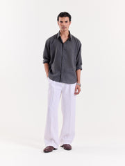 Dark Grey Linen Cropped Shirt
