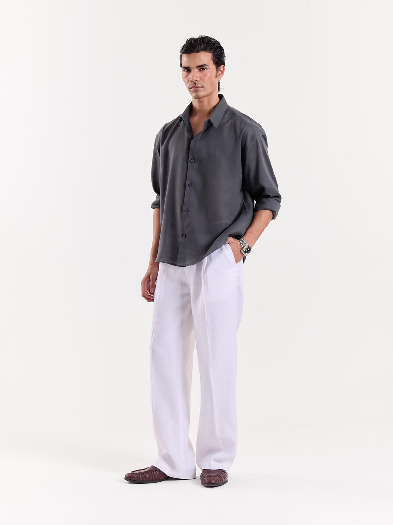 Dark Grey Linen Cropped Shirt