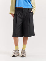 Load image into Gallery viewer, Dark Grey Pinstriped Trouser Shorts