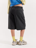 Load image into Gallery viewer, Dark Grey Pinstriped Trouser Shorts