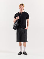 Load image into Gallery viewer, Dark Grey Pinstriped Trouser Shorts
