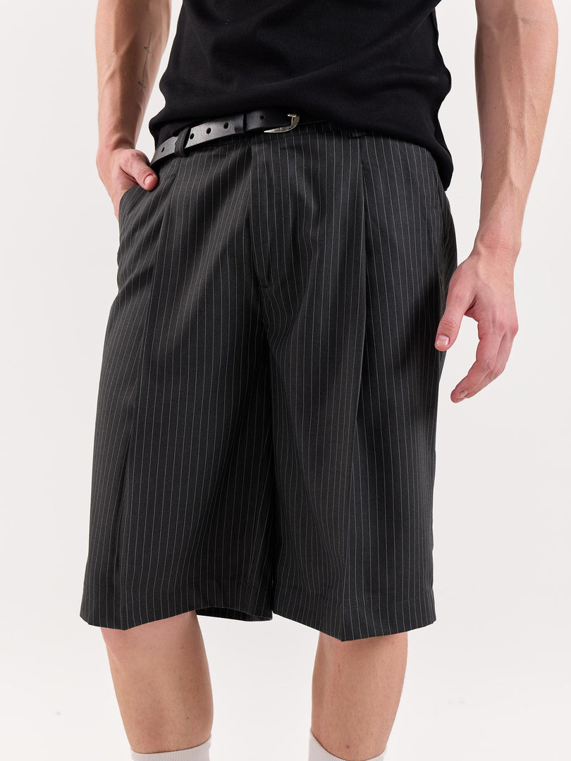 Dark Grey Pinstriped Trouser Shorts