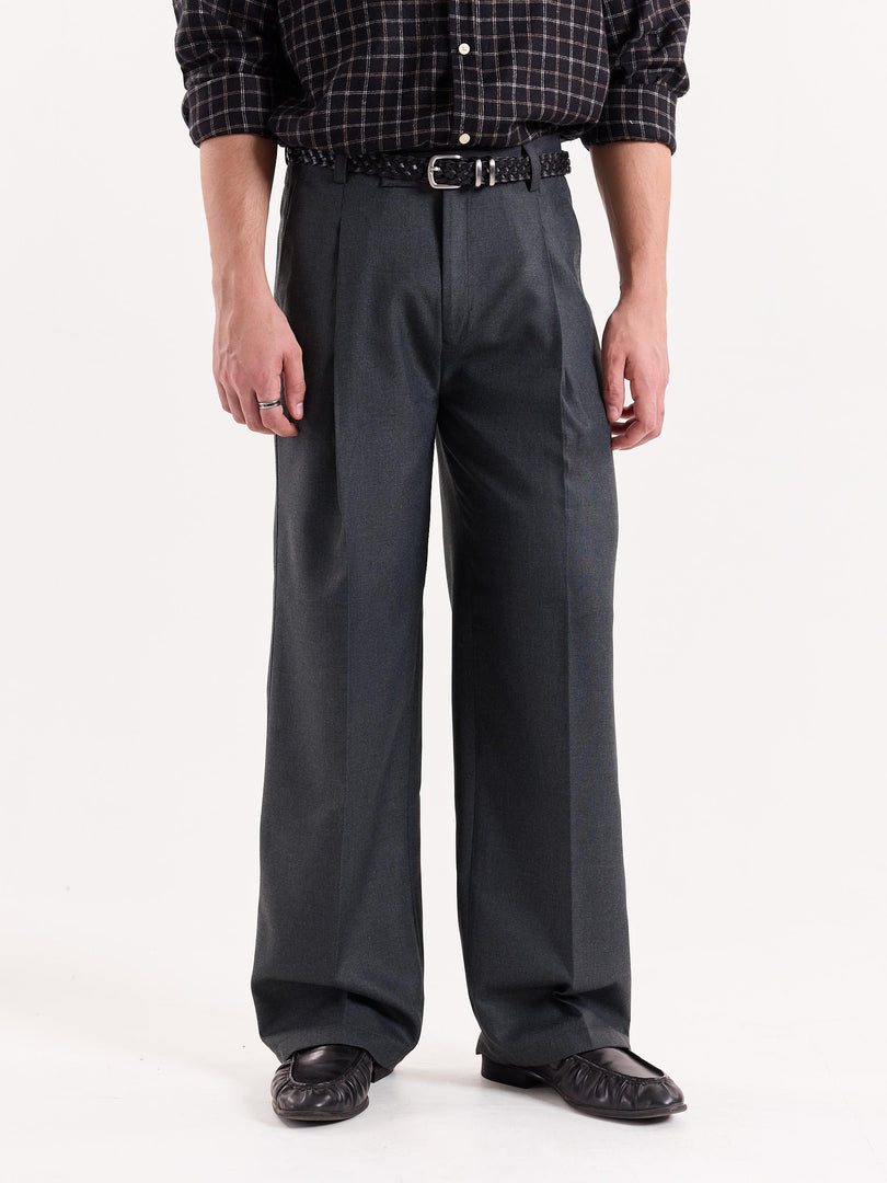 Dark Grey Textured Baggy Fit Trousers