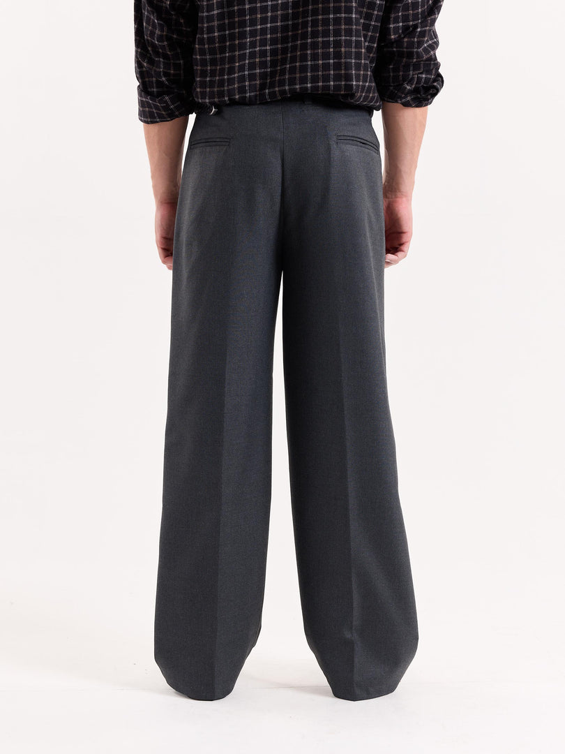 Dark Grey Textured Baggy Fit Trousers
