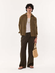 Dark Olive Gauze Pull-on Pants