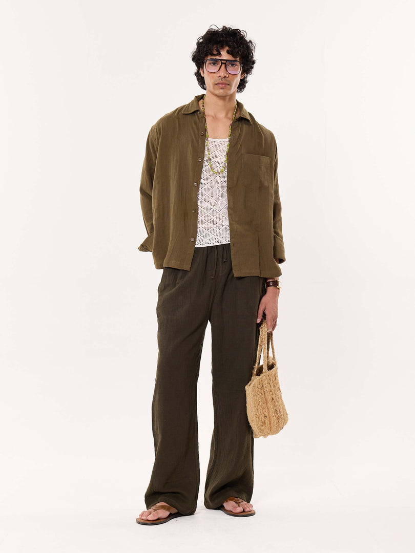 Dark Olive Gauze Pull-on Pants