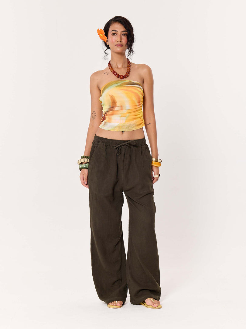 Dark Olive Gauze Pull-on Pants