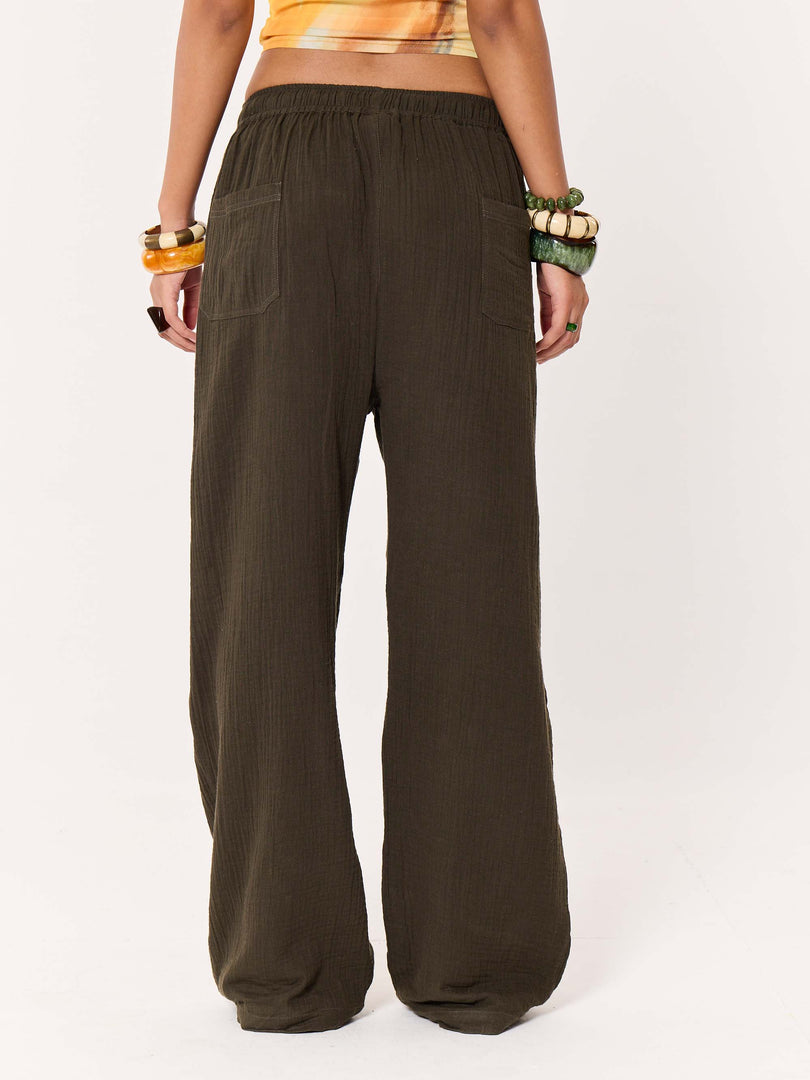 Dark Olive Gauze Pull-on Pants