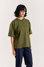 Load image into Gallery viewer, Olive Green Loose Fit Cropped T-Shirt