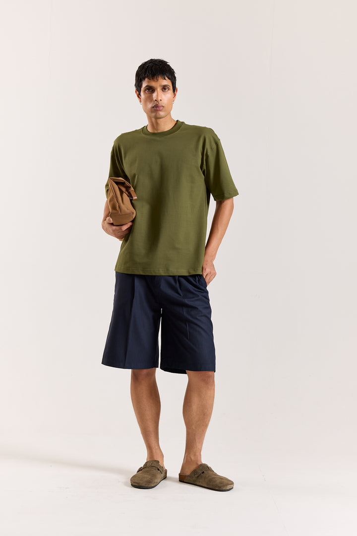 Olive Green Loose Fit Cropped T-Shirt
