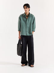 Dark Sage Linen Cropped Shirt