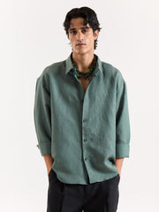 Dark Sage Linen Cropped Shirt