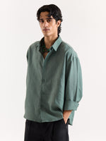 Load image into Gallery viewer, Dark Sage Linen Cropped Shirt