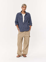 Load image into Gallery viewer, Deep Blue Checkered Oversized Cropped Shirt