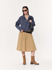 Deep Blue Checkered Oversized Cropped Shirt