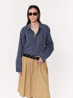 Load image into Gallery viewer, Deep Blue Checkered Oversized Cropped Shirt