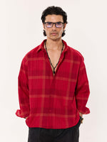 Load image into Gallery viewer, Deep Red Windowpane Cropped Shirt