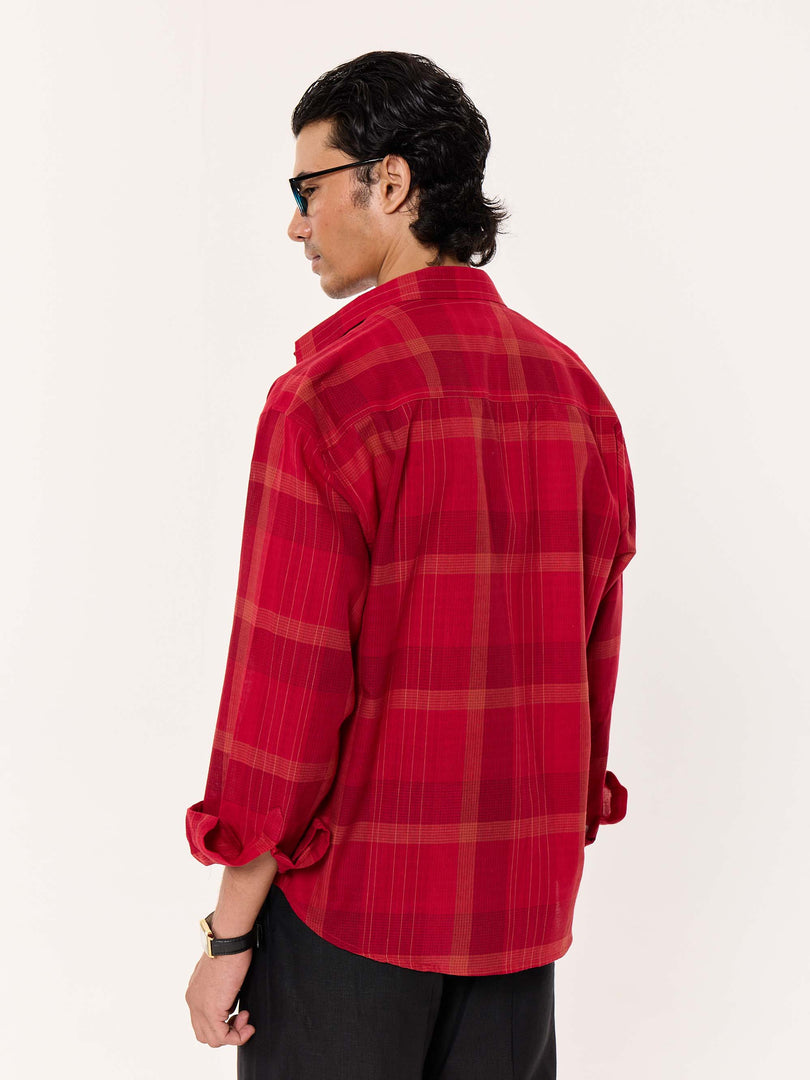 Deep Red Windowpane Cropped Shirt